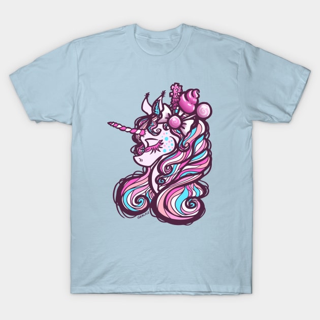 Pink Sugar Rush Unicorn T-Shirt by Jan Grackle